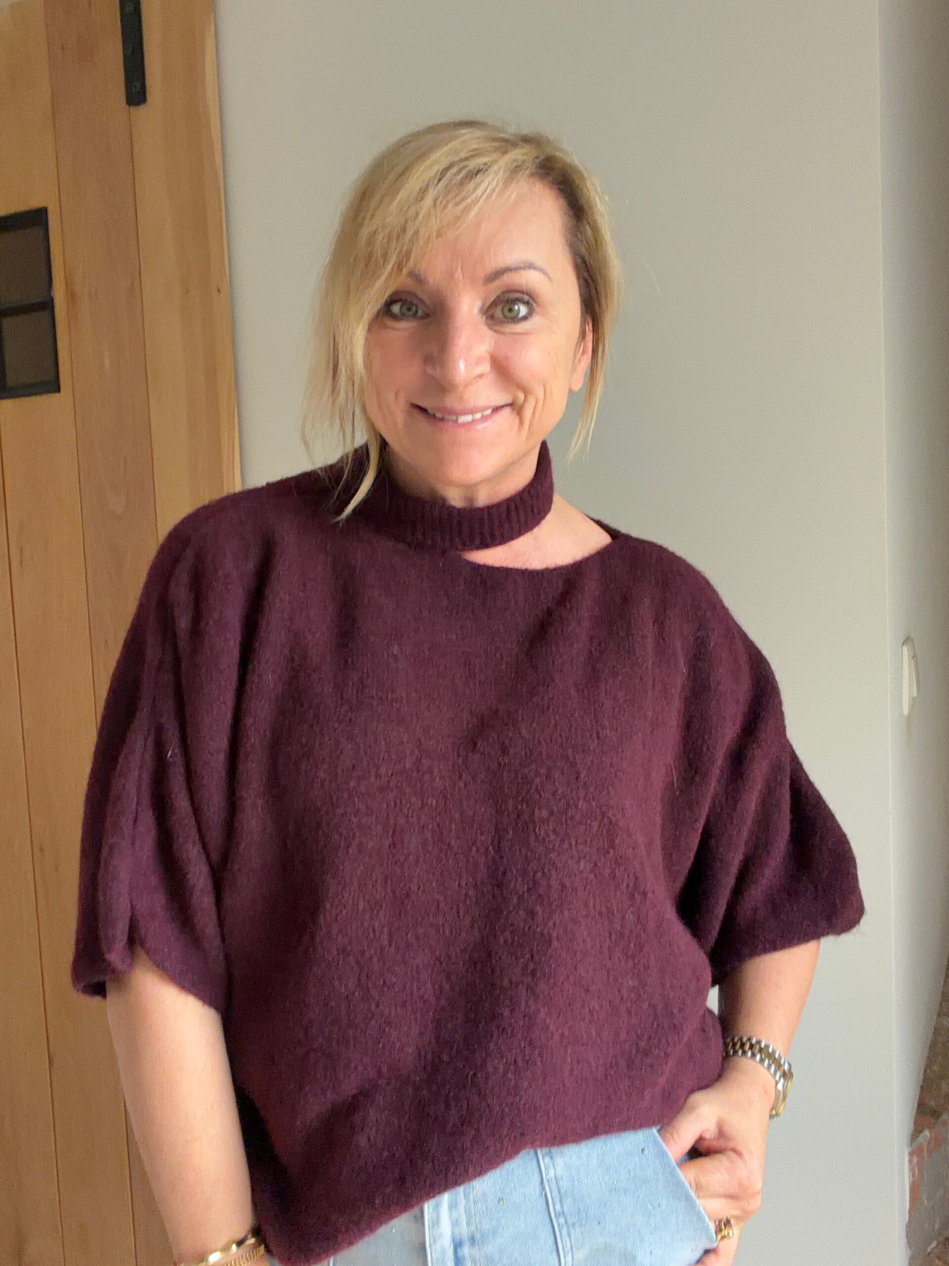 Soft trui  Helena met schouderdetail