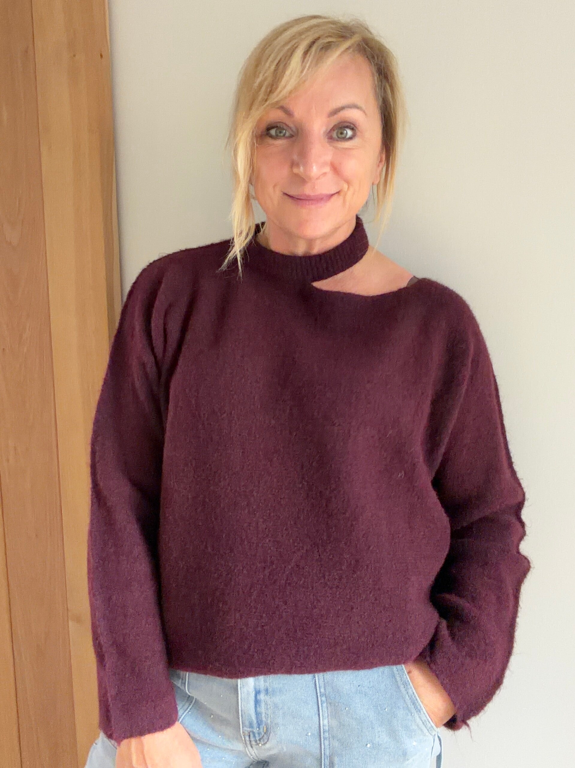 Soft trui  Helena met schouderdetail