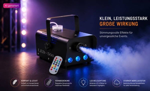 500-Watt-Nebelmaschine inklusive 3 LED-Leuchten