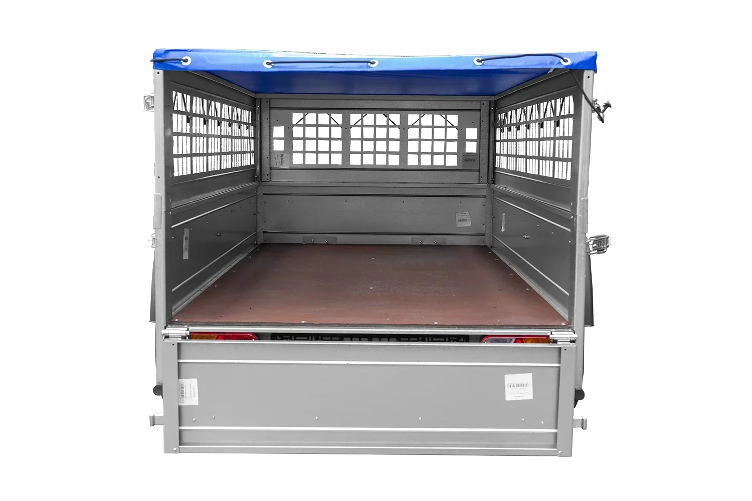 Remorque grillagée 200×106 avec bâche plate bleue, ridelles grillagées et roue jockey – Garden Trailer 200 KIPP