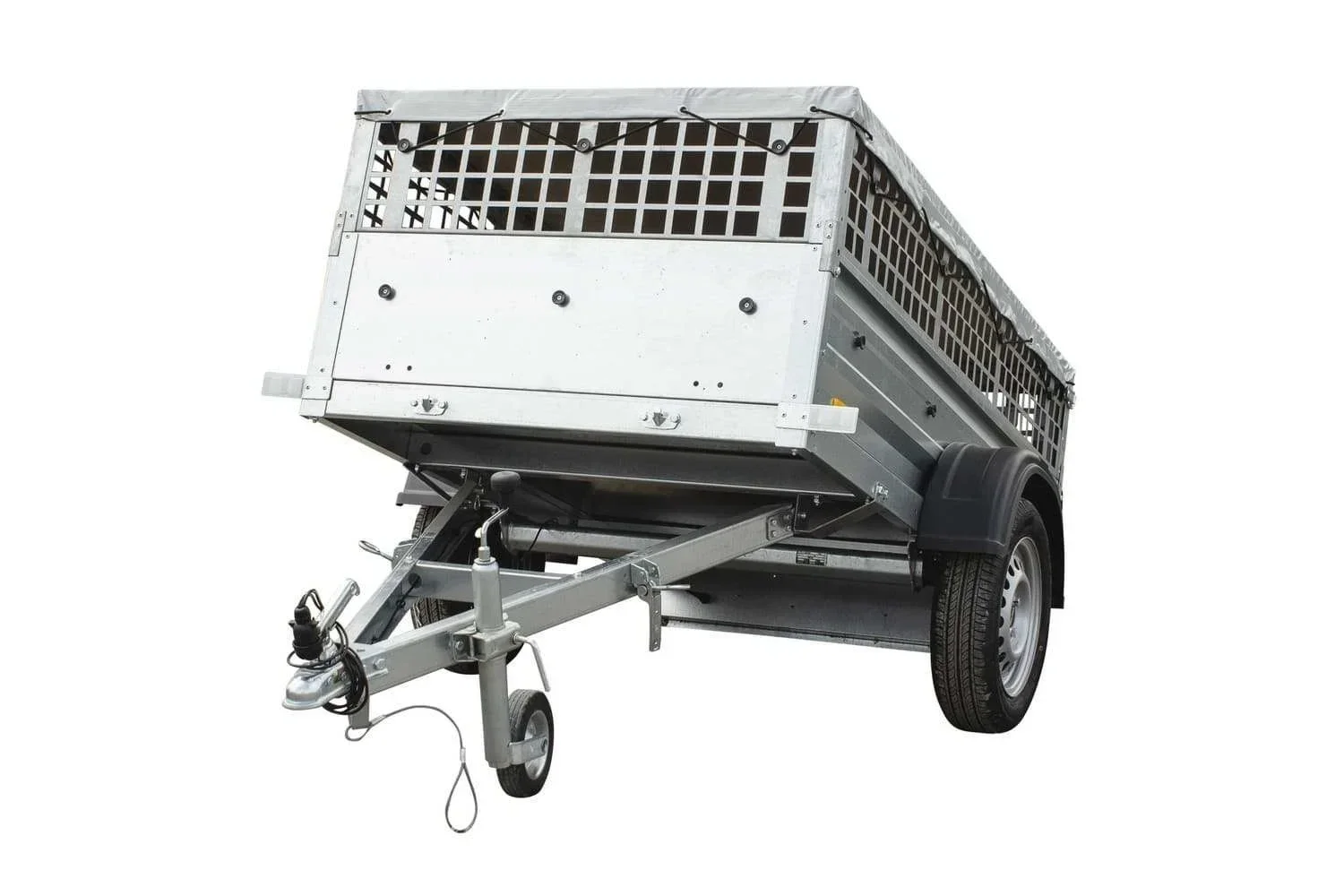 Remorque Légère 200X106 Du Modèle Garden Trailer 200 Avec Roue Jockey, Ridelles Grillagées Et Bâche Plate Ptac 750 Kg