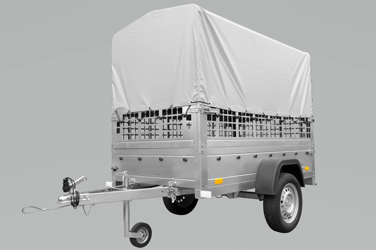 Grande Remorque 230X125 Avec Bâche Haute Grise, Ridelles Grillagées Et Roue Jockey – Garden Trailer 230 Kipp