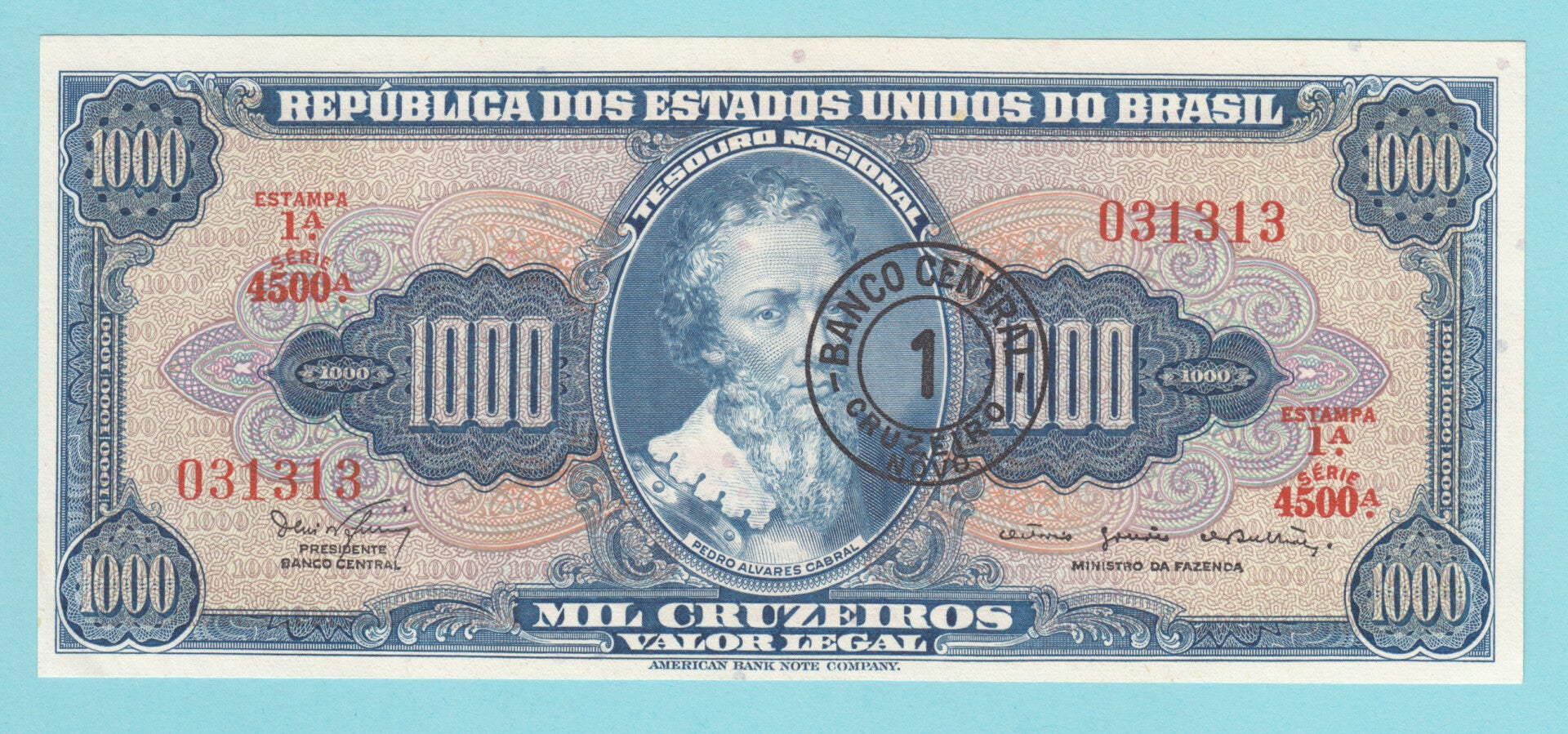 BRASIL - 1967 - C.121 - 1 CRUZEIRO NOVO / 1000 CRUZEIROS