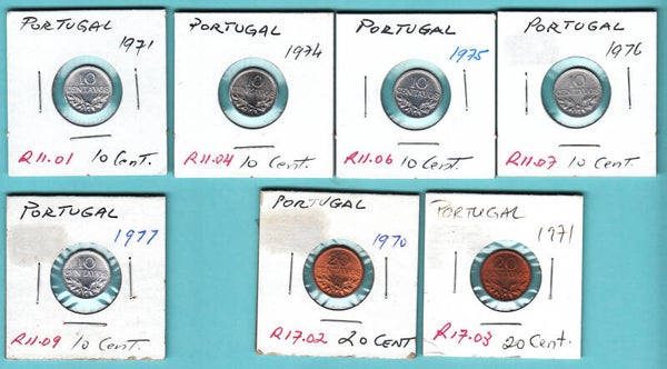 PORTUGAL - 1971 to 1977 Set of 7 Coins