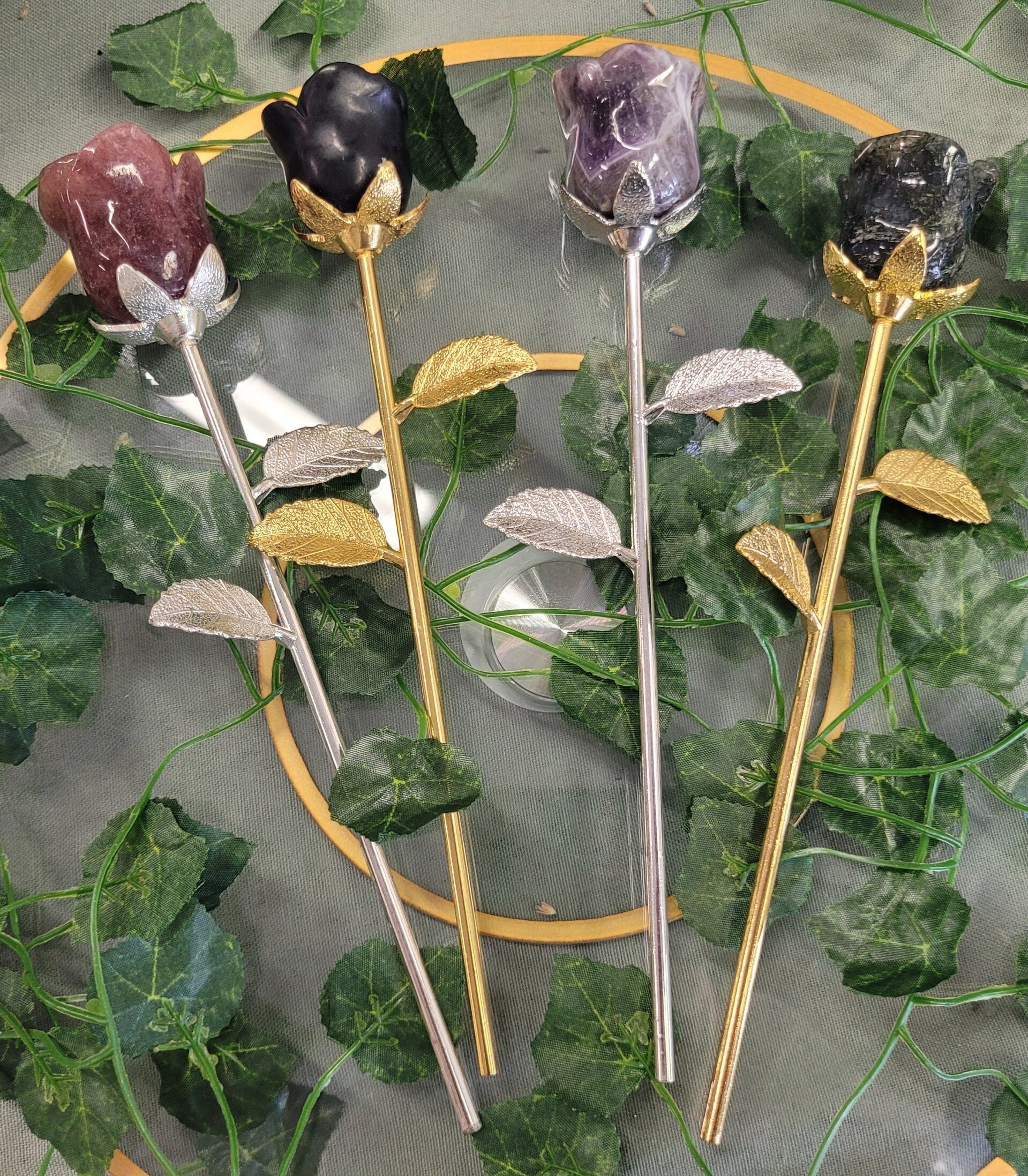 Crystal Carved Roses w/stem