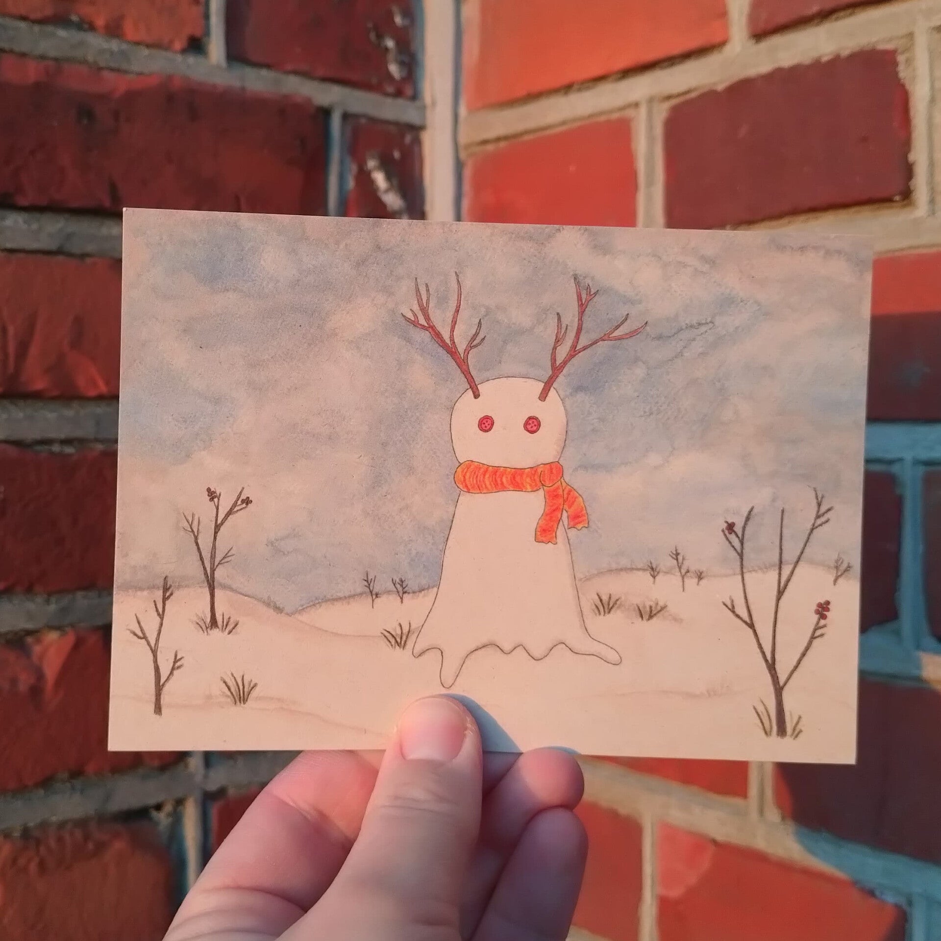 Kerstkaart sneeuwmonster