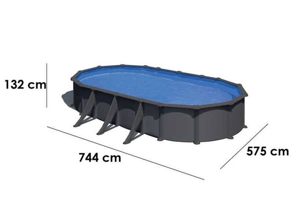 Gre Anthracite Ovale 730x375x132 cm - Piscina fuori terra in acciaio