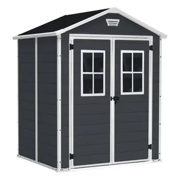 Keter Manor nero - Casetta da giardino - Con finestre frontali - 185x152x226 cm