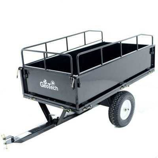 GeoTech MAXI - Carrello ribaltabile trainato in acciaio per trattorino tagliaerba - 145x71(h 32 cm)