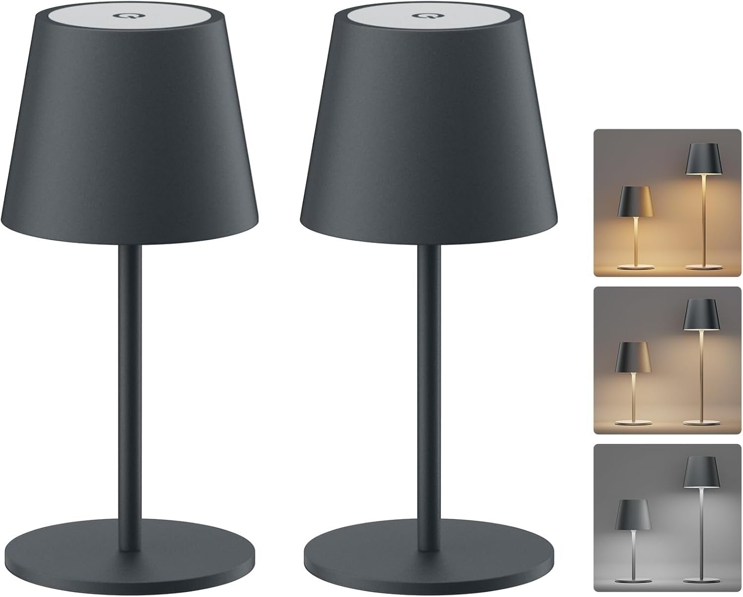 2 schwarze Tischlampen