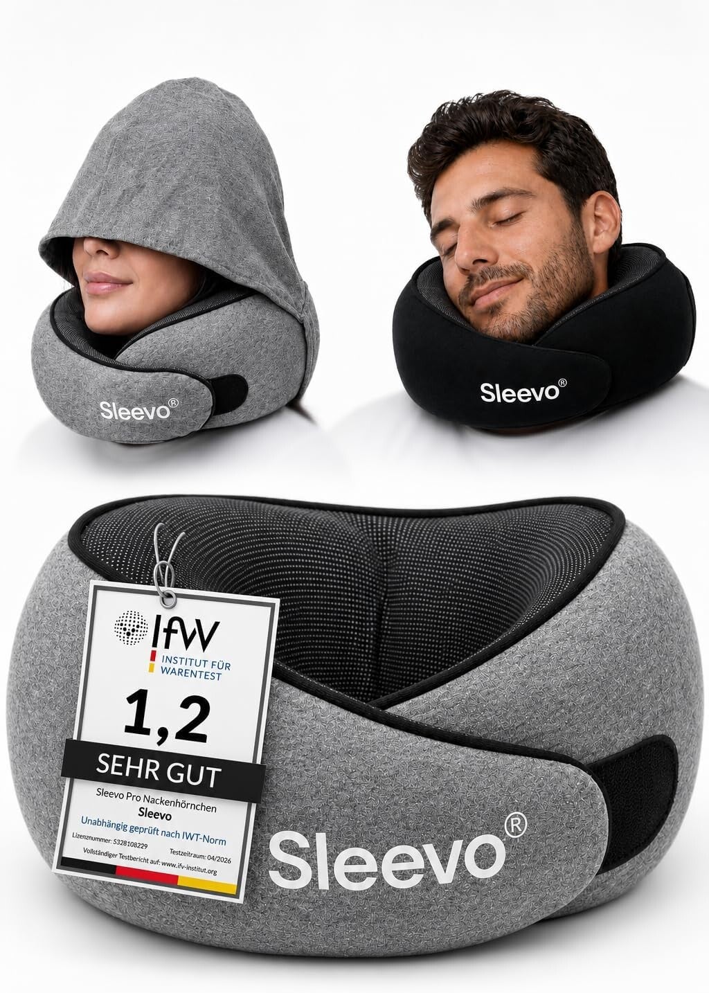Ein Nackenkissen mit Kapuze