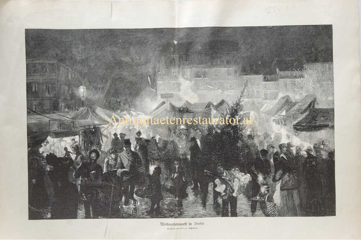 Weihnachtsmarkt in Berlin, Holzstich nach Georg Schöbel