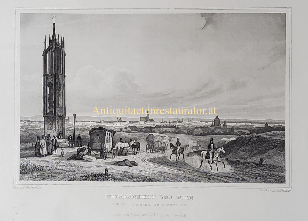 Totalansicht von Wien von der Spinnerin am Kreuz aus, Stahlstich von Hoffmeister