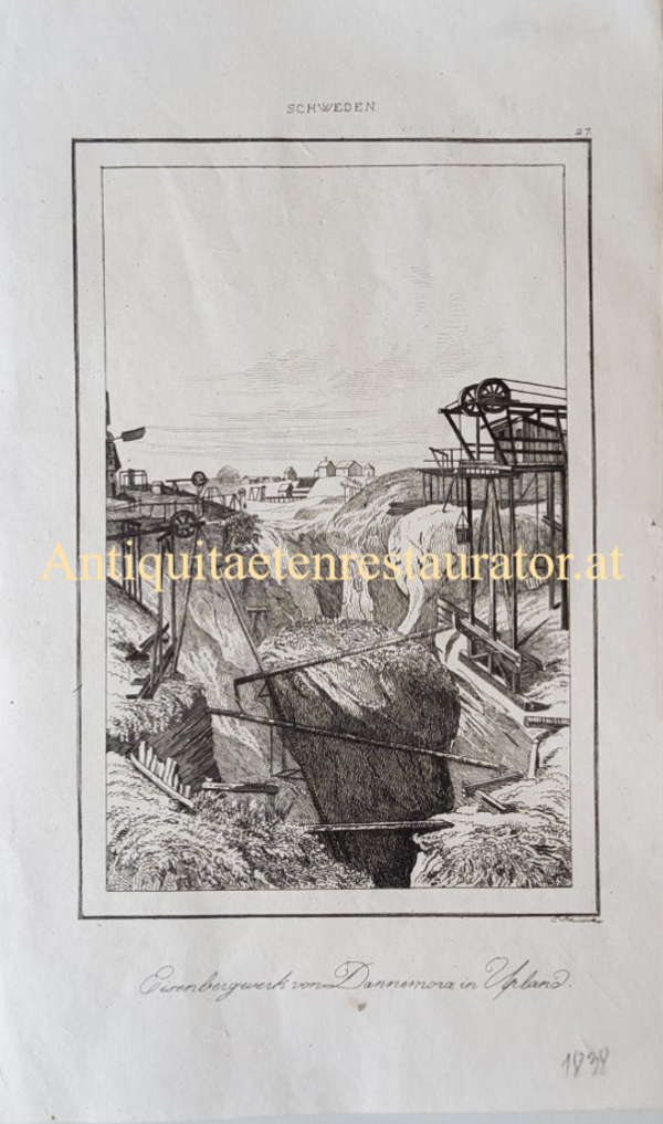 Schweden,Eisenbergwerk von Dannemora in Upland Kupferstich