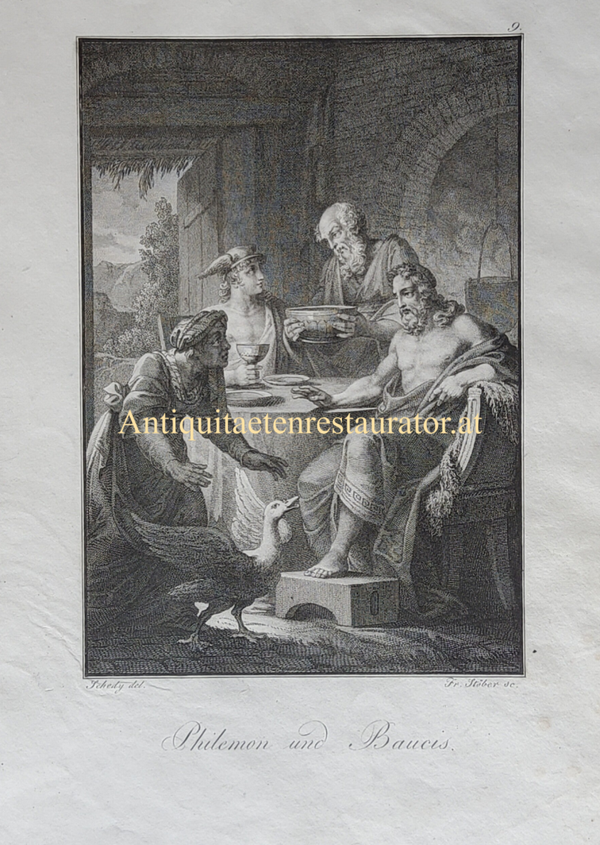 Philemon und Baucis Radierung von Franz Stöber nach Schedy