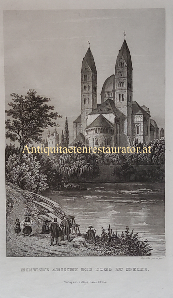 Speier, Hintere Ansicht des Doms stahlstich von Rybicka