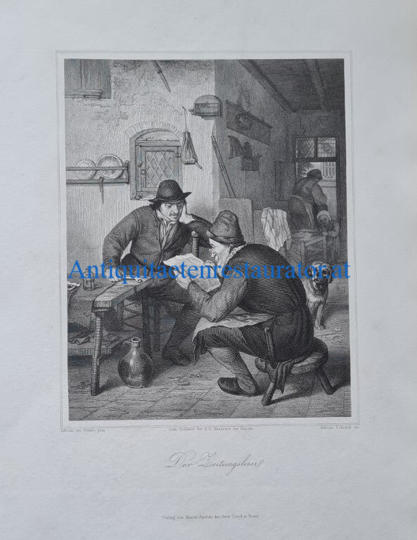 Zeitungsleser, Stahlstich nach Ostade