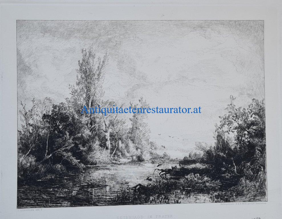 Schindler, Jakob E. Entenjagd im Prater, Heliogravure