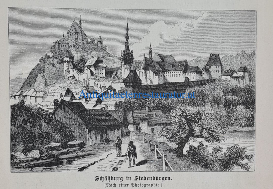 Rumänien, Schäßburg in Siebenbürgen Xylographie