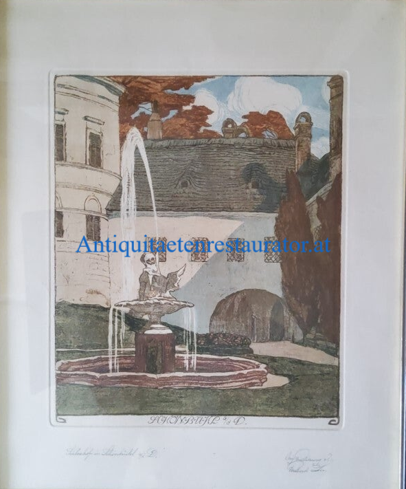 Schlosshof Schönbühel Radierung Richard Lux