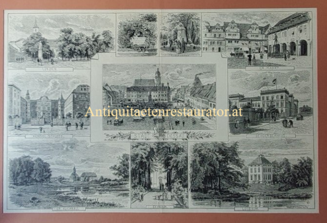 Dessau, Souvenierblatt Holzstich
