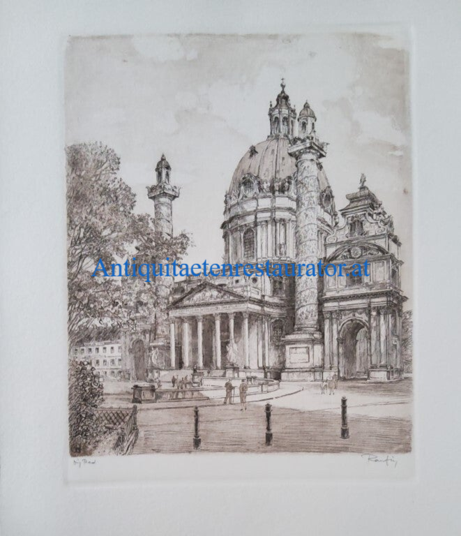 Wien,Karlskirche, Radierung Josef Raufig