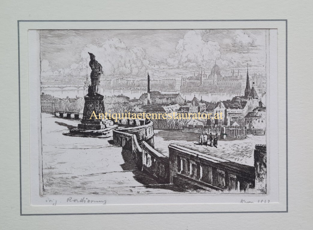 Ungarn, Budapest, Radierung von Bela Kron