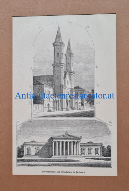 München, Ludwigskirche und Glyptothek Holzstich