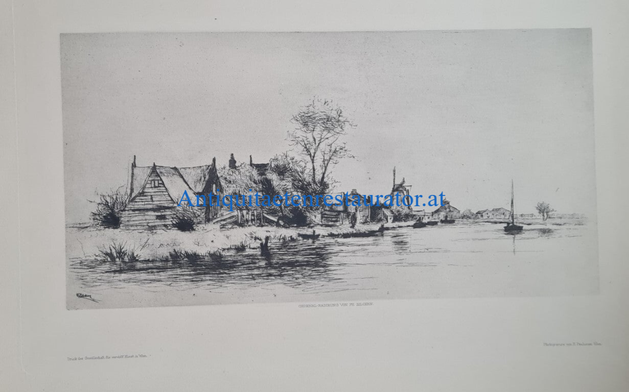 Zilcken Philipp   Dorf am Wasser, Radierung