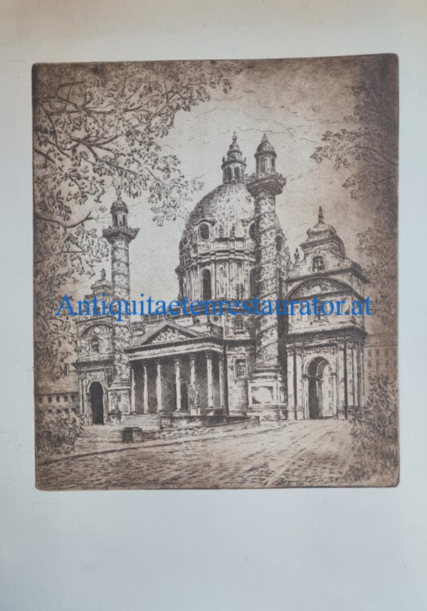 Wien, Karlskirche Radierung Adamus Ludwig