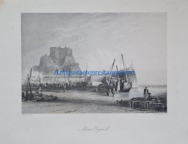 England, Mont Orgueil Stahlstich