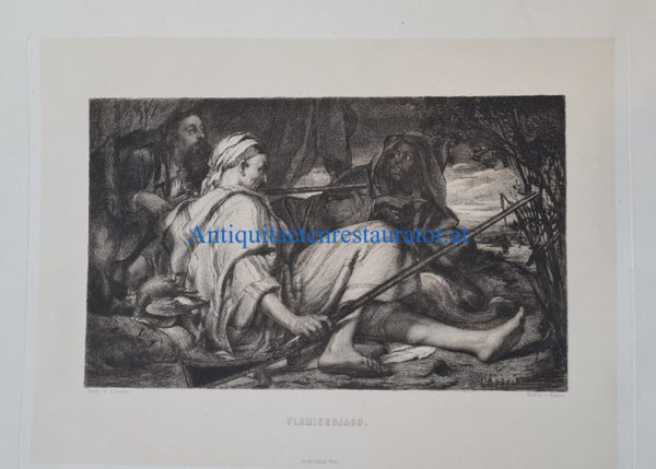 Flamingojagd, Radierung von Klaus nach Canon