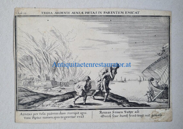 Troja Aeneas trägt seinen Vater , Kupferstich