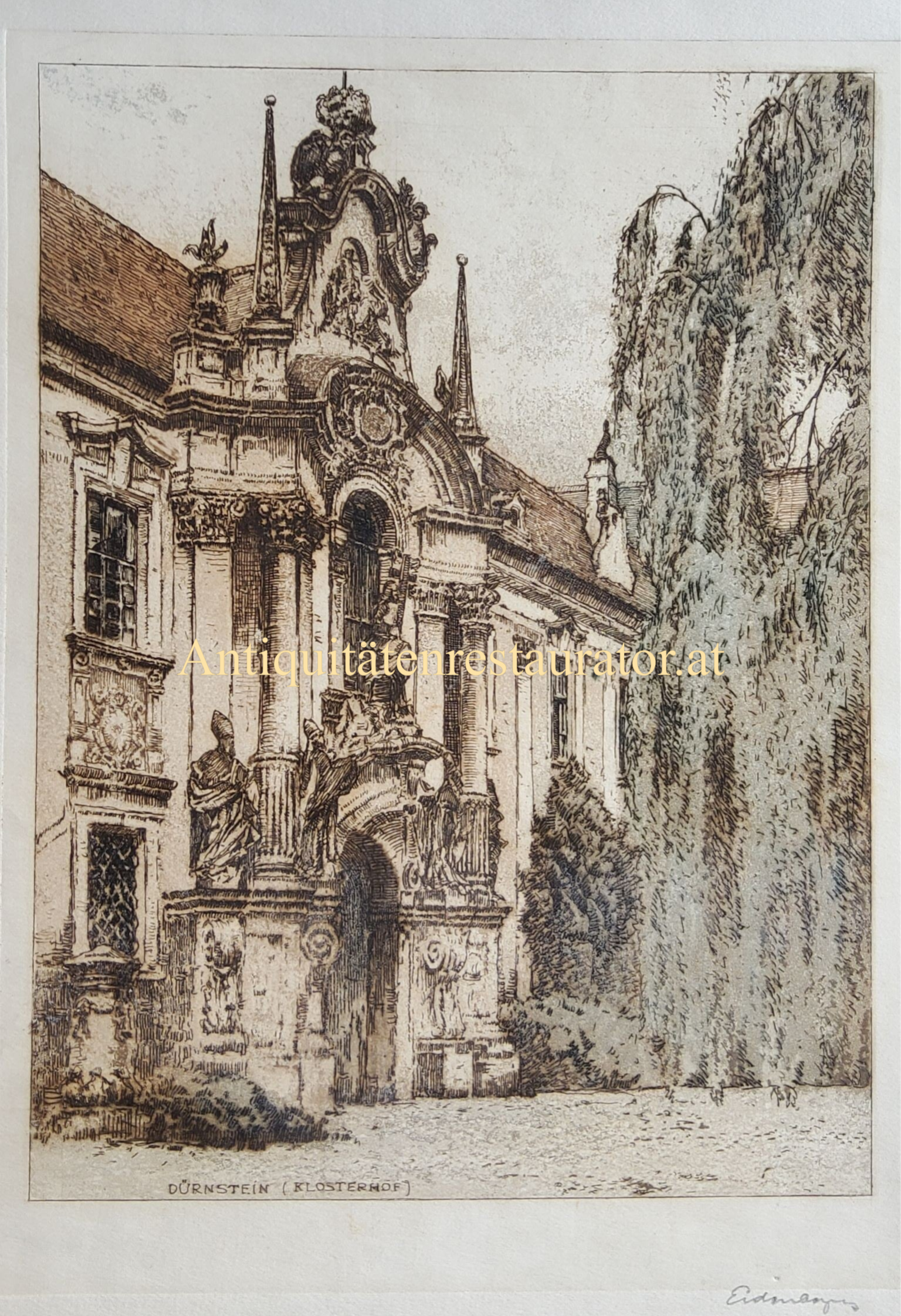 Dürnstein (Klosterhof) Radierung von Josef Eidenberger