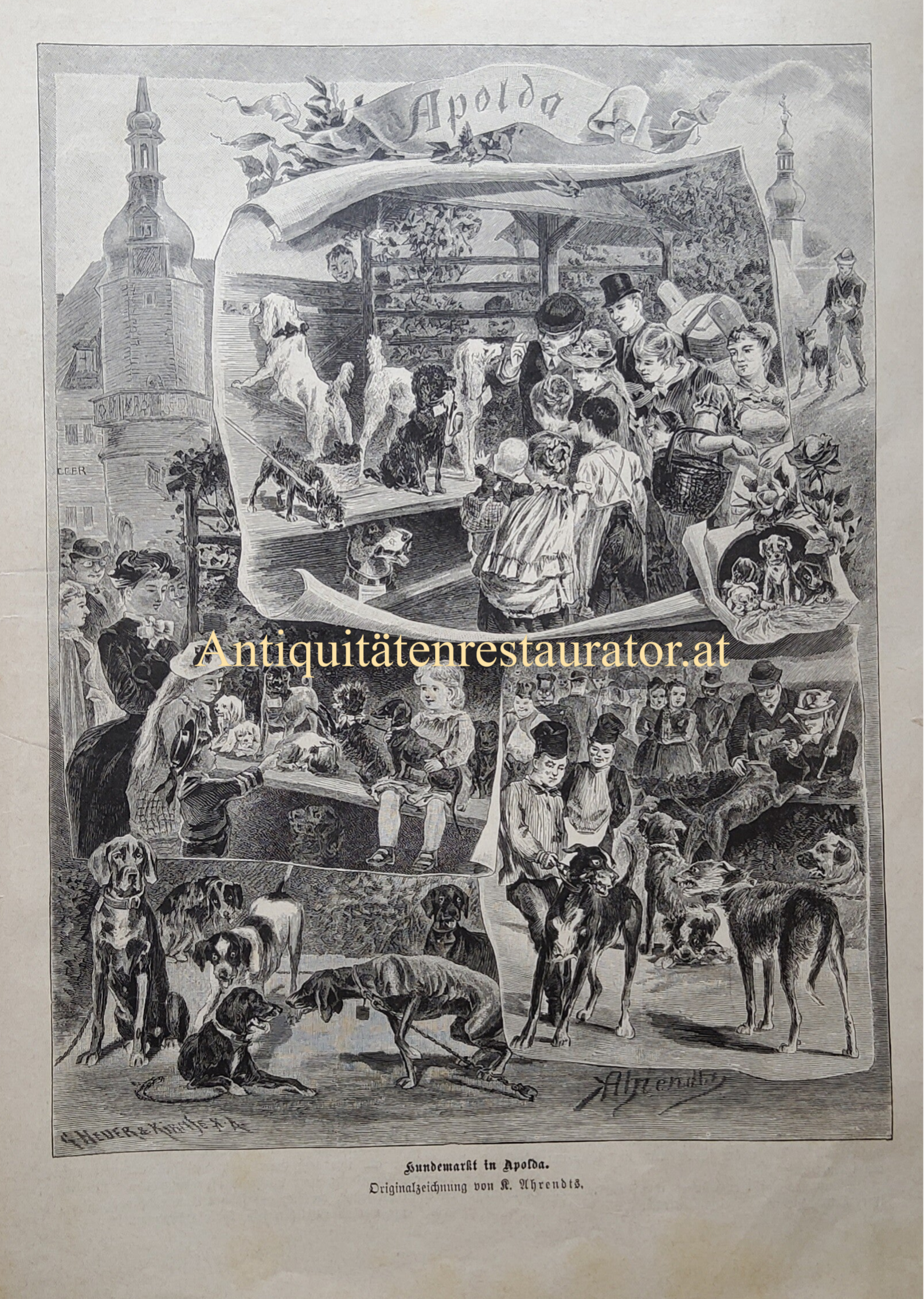 Hundemarkt in Apolda. - Holzstich.. nach  K. Ahrendts