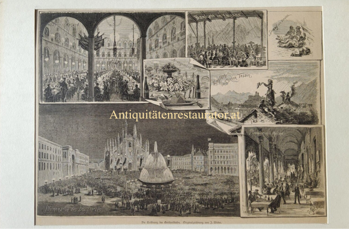 Die Eröffnung der Gotthardbahn, Holzstich