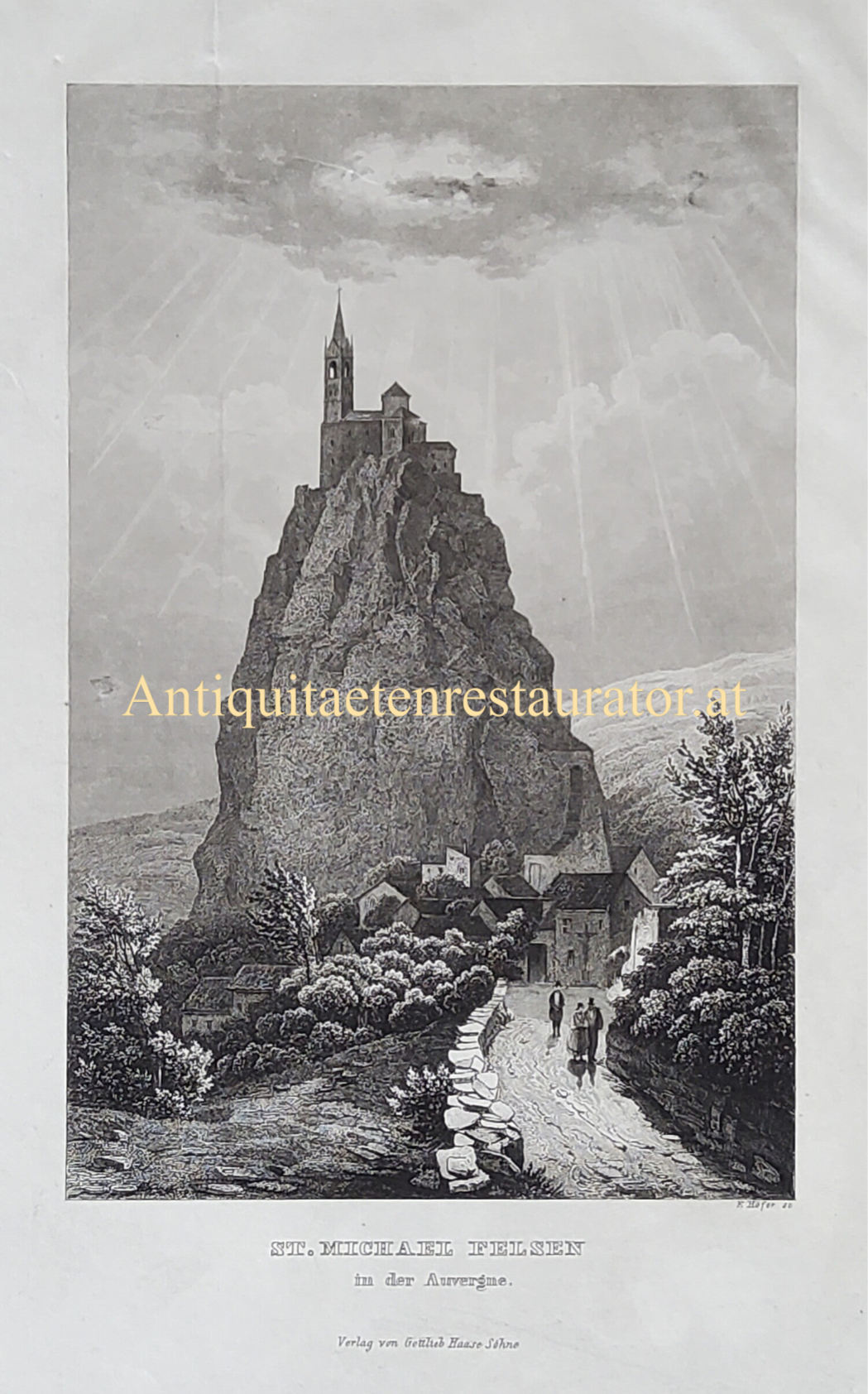 St.Michael Felsen( Auvergne) Stahlstich von Höfer