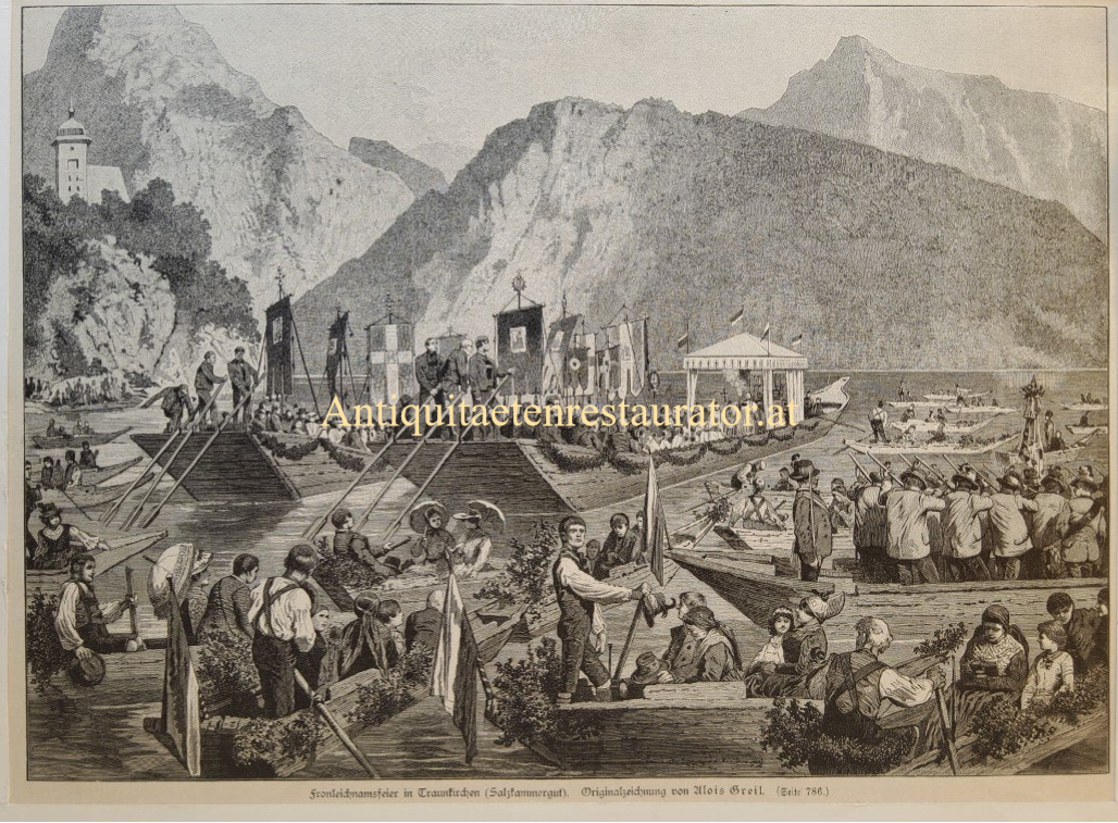 Traunkirchen, Fronleichnamsfeier Holzstich