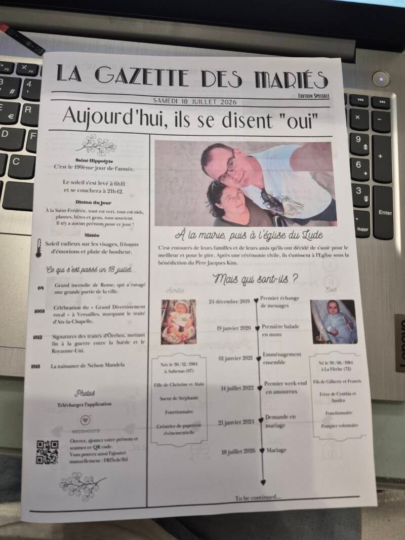 Gazette des mariés personnalisée — couverture