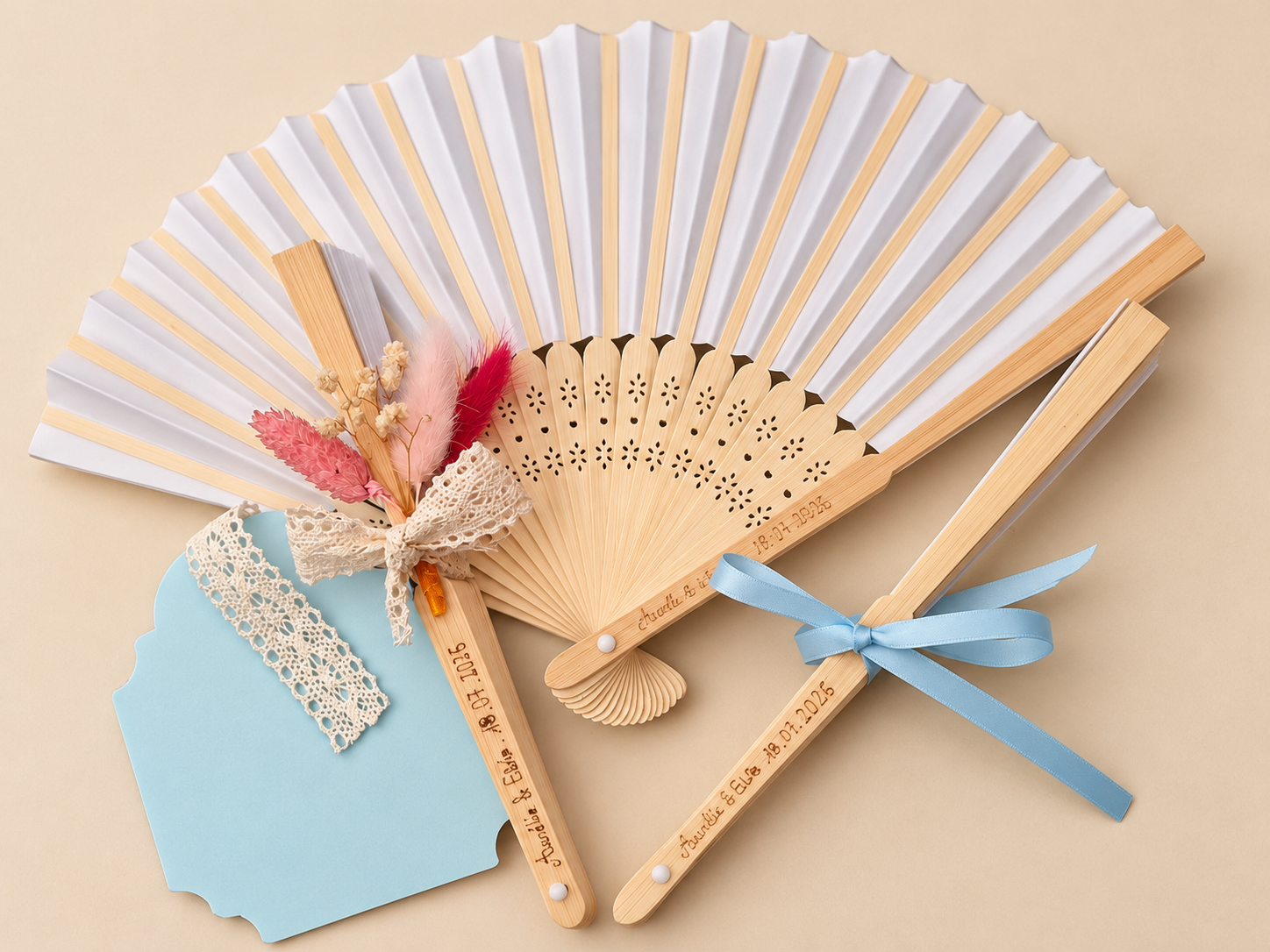 Éventails de mariage personnalisés en bambou