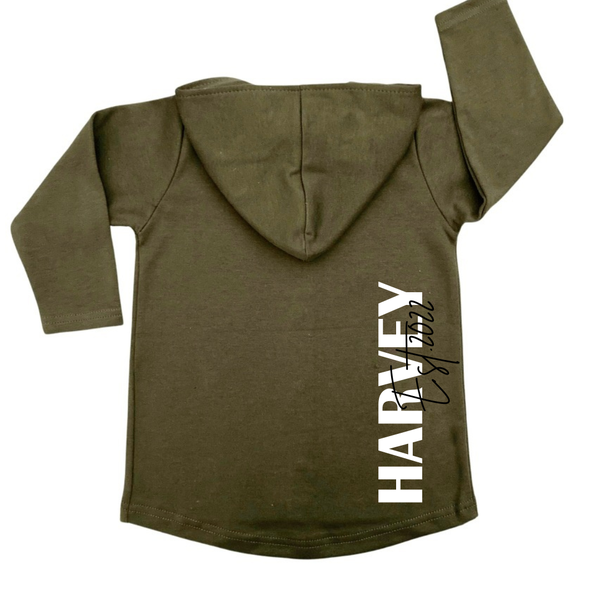 Little adventure - Hoodie Vest Groen Naam Geboortejaar Achterkan