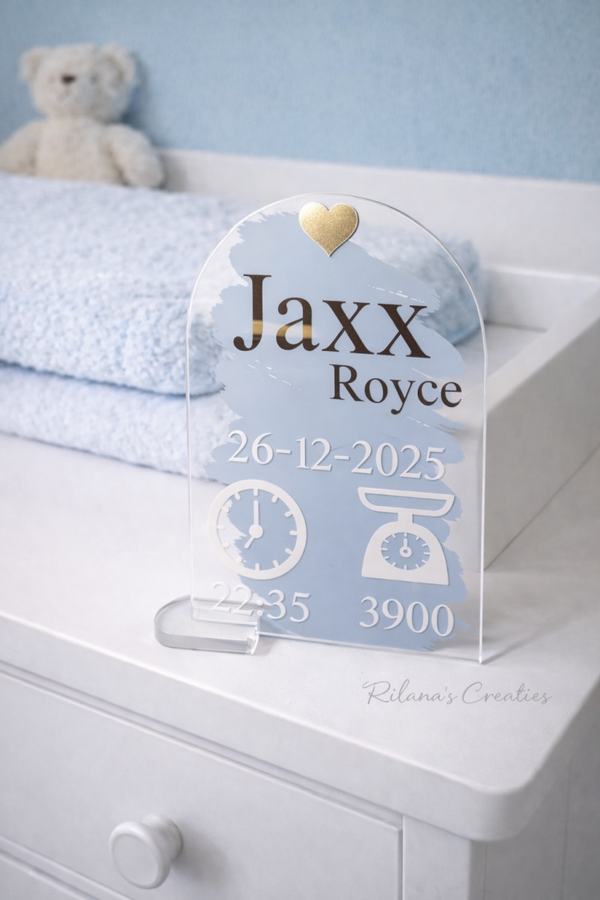 Geboorte bordje blauw