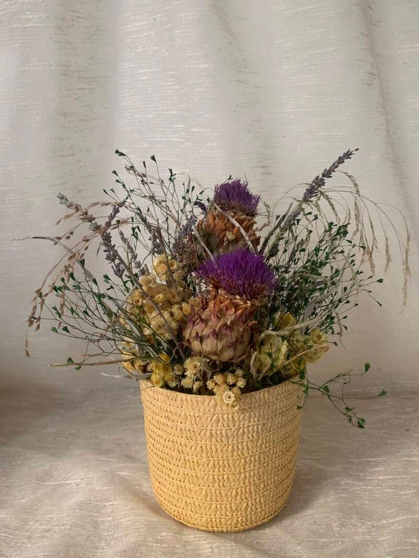 Composition grand panier "chardons et campagne" fleurs séchées