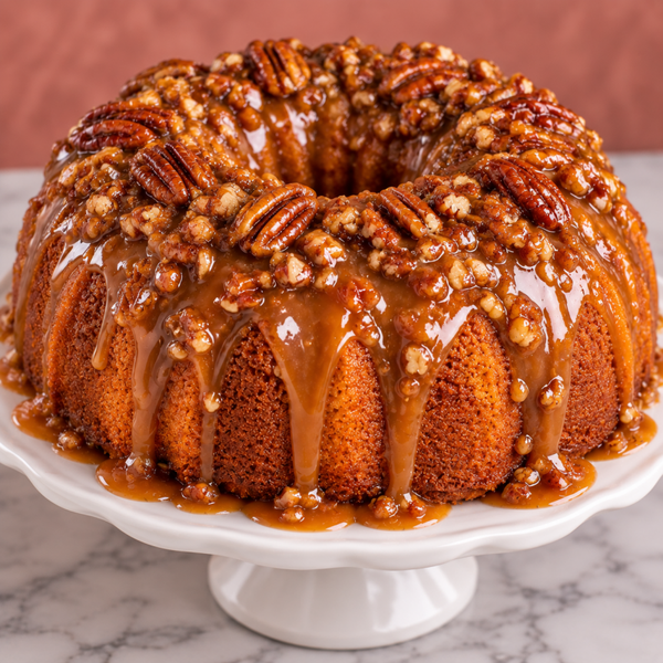 Sweet Potato Pound Cake w/ Caramel Pecan Glaze