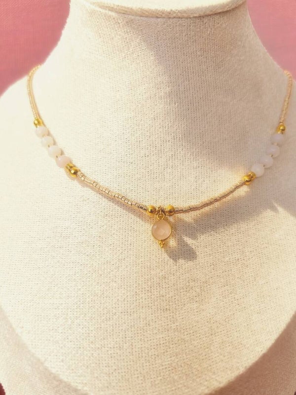 Collier Sophia – Quartz Rose, Or Fin Inoxydable