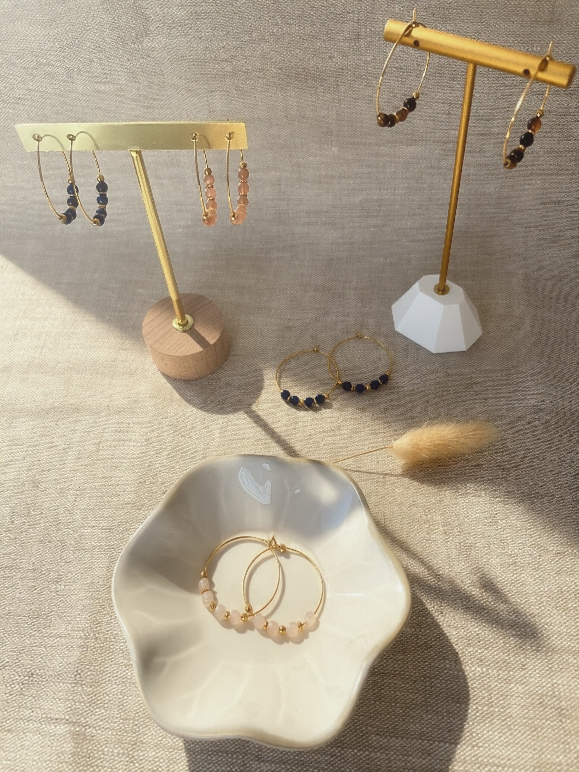 Boucles créoles 30mm Pierres-semi précieuses