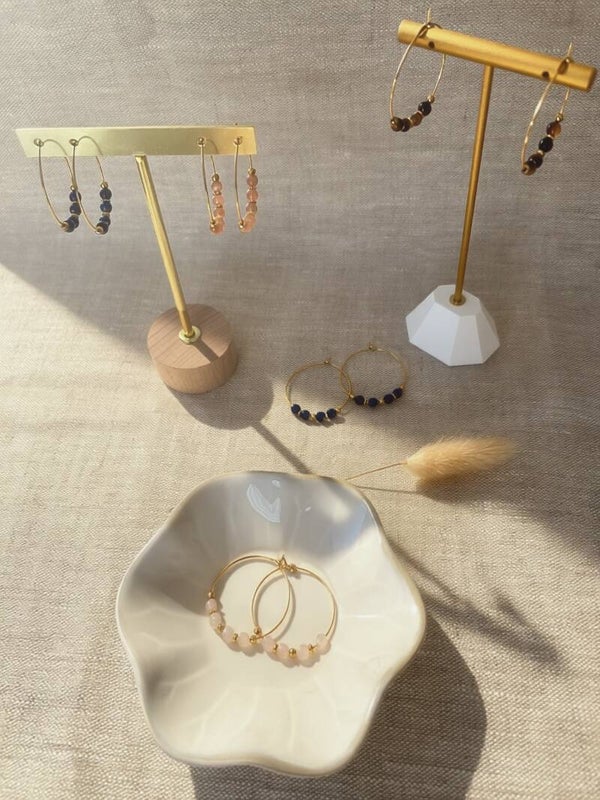 Boucles créoles 30mm Pierres-semi précieuses