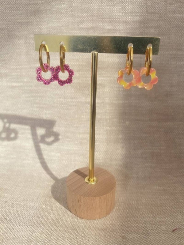 Créoles Fleurs Acrylique 18mm - Pendentifs 14mm 5 Coloris
