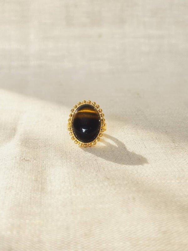 Bague Romy - Cabochon en pierre naturelle & laiton doré à l'or fin