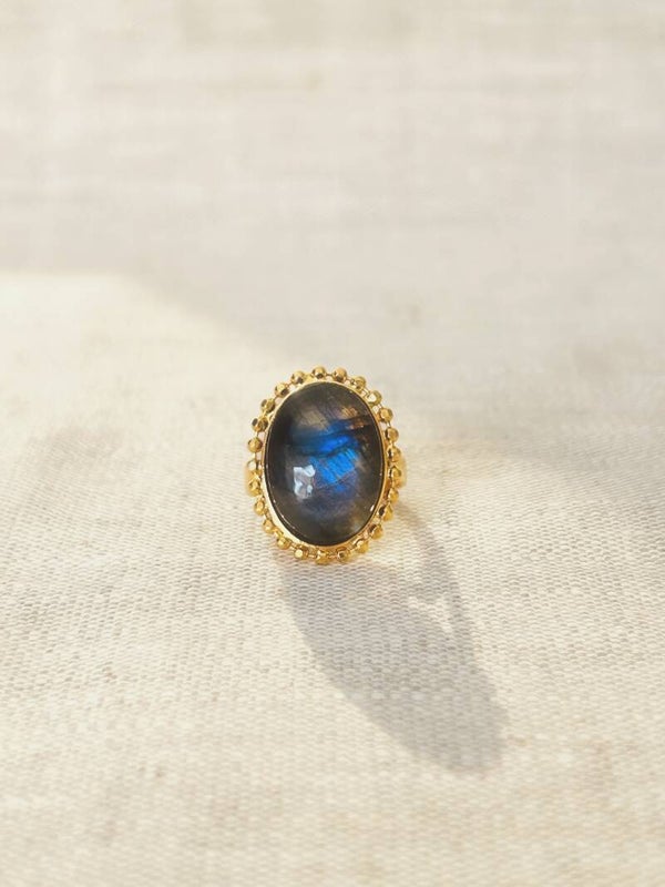 Bague Romy – Labradorite & Contour Diamanté
